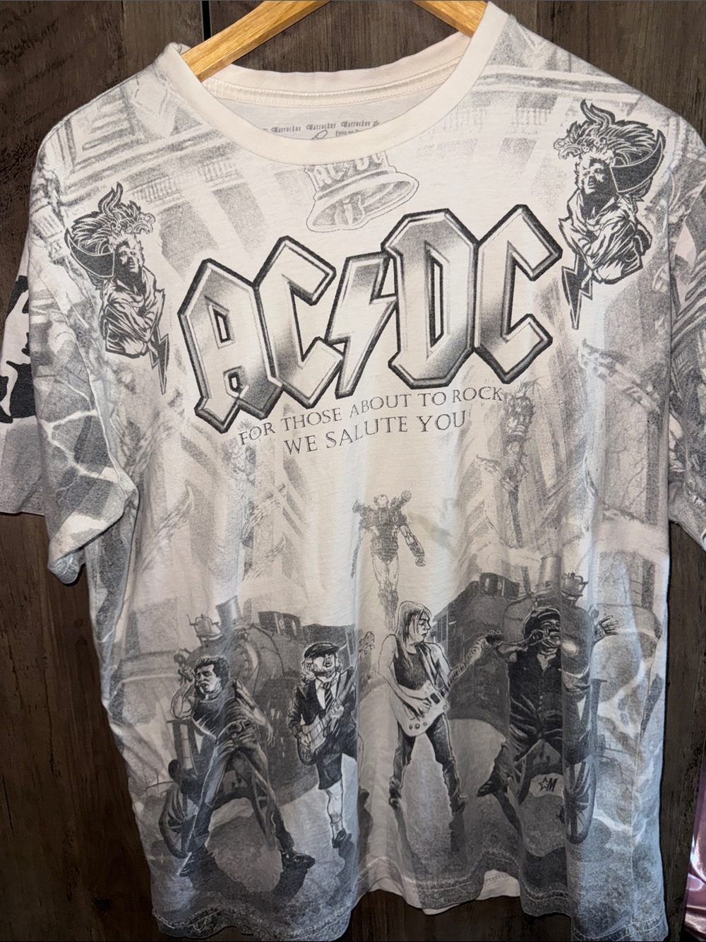 AC/DC White and Gray All-Over Band Tee